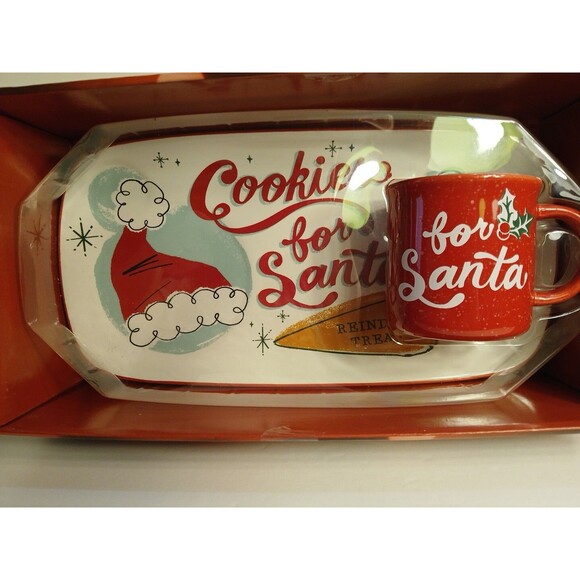 St. Nicholas Square Cookies For Santa Plate And Mug Set Red Mug Multicolor Tray - Picture 2 of 16